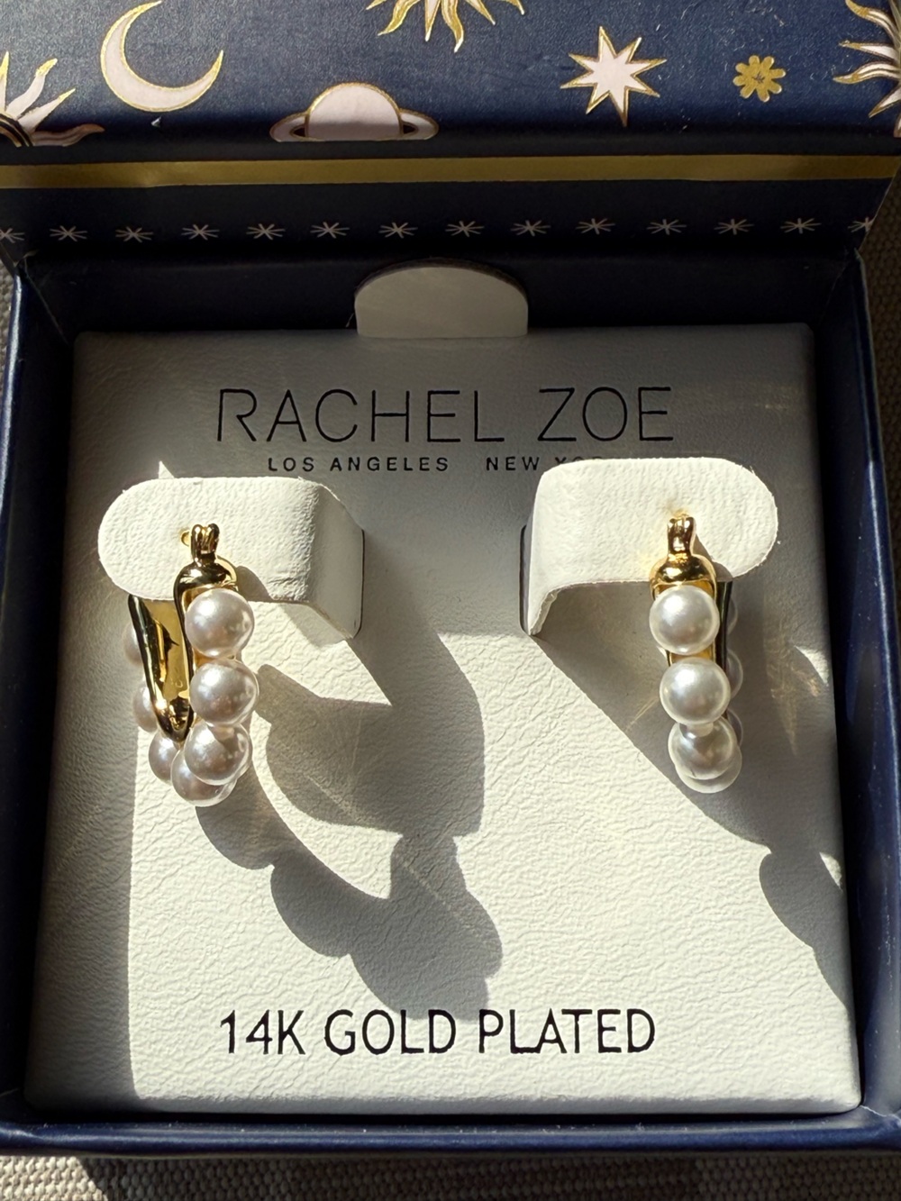 Rachel Zoe Gold Hoop Earrings with Pearl Accents
